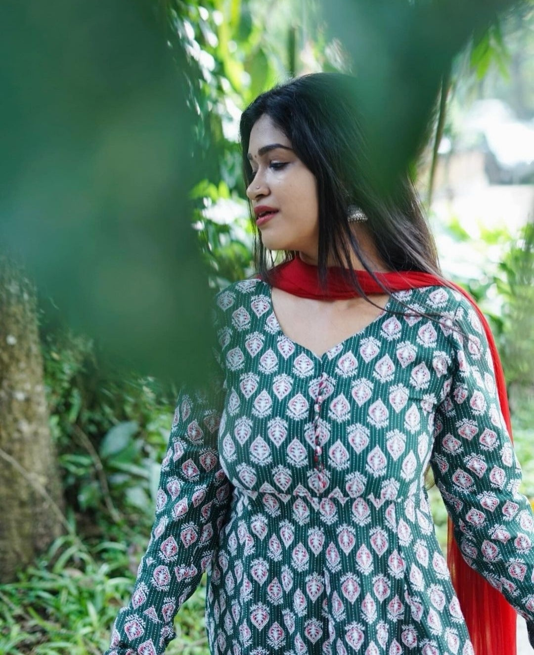 Bottle Green & Merron Anarkali