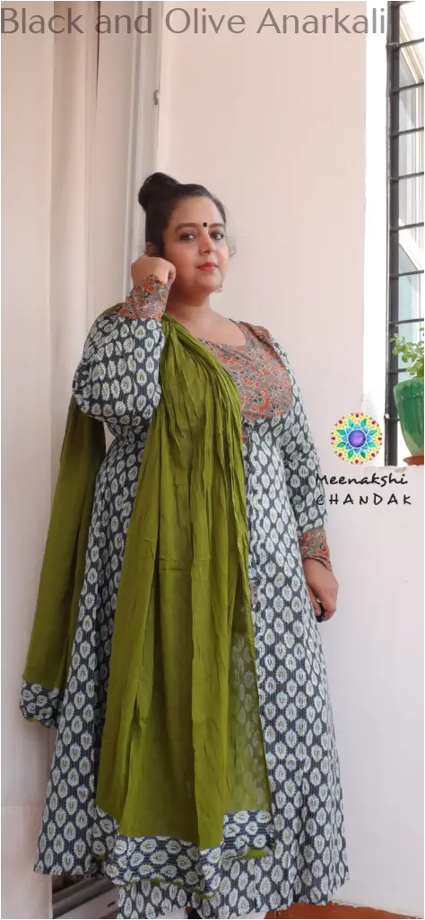 Black and Olive Anarkali Medium SET T&D