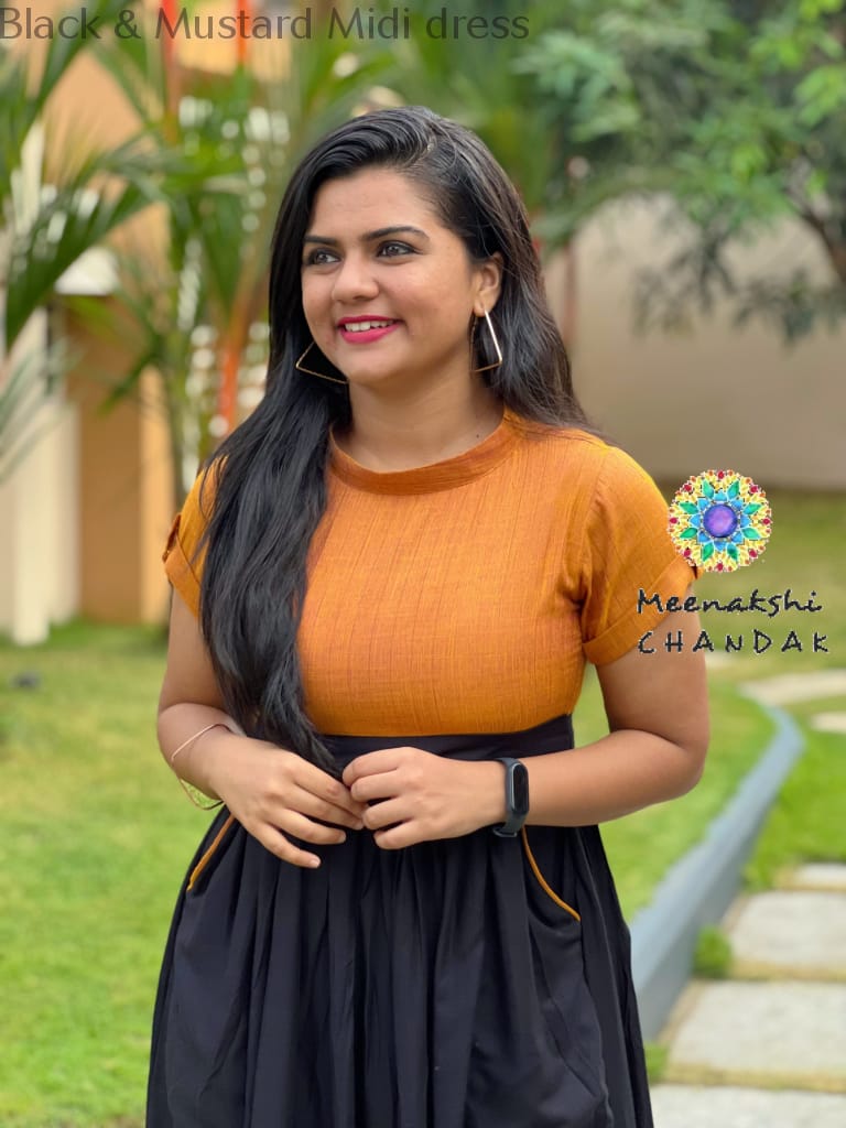 Black & Mustard Midi Dress Casuals