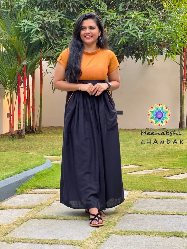 Black & Mustard Midi Dress Casuals