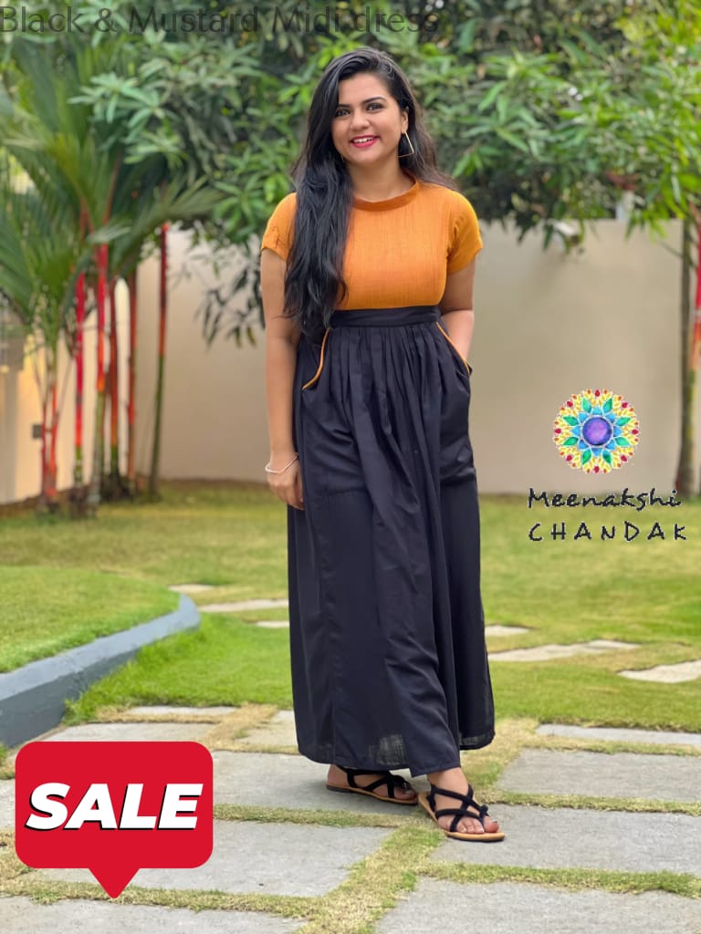 Black & Mustard Midi Dress Casuals