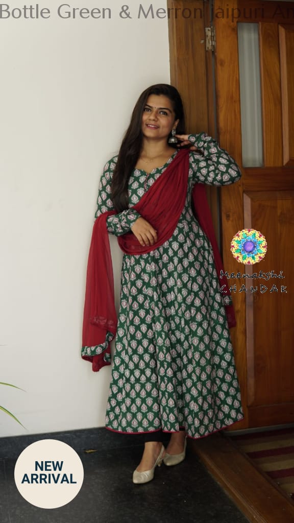 Bottle Green & Merron Jaipuri Anarkali Sets