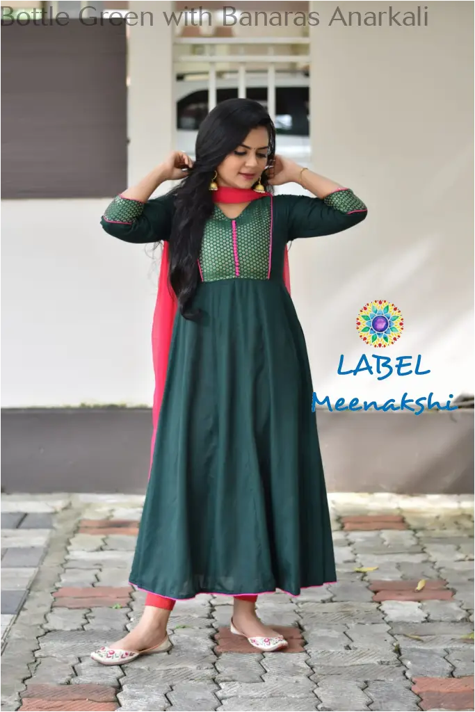 Bottle Green With Banaras Anarkali Sets