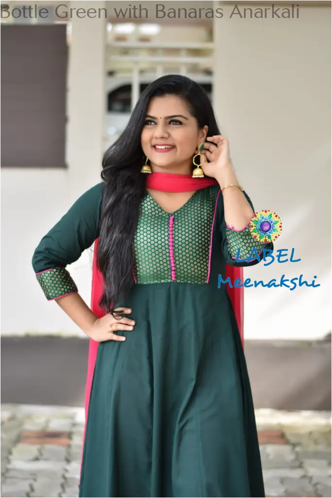 Bottle Green With Banaras Anarkali Sets
