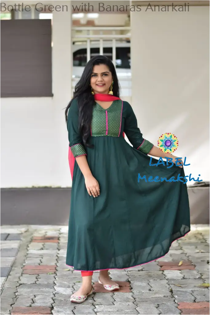 Bottle Green With Banaras Anarkali Sets