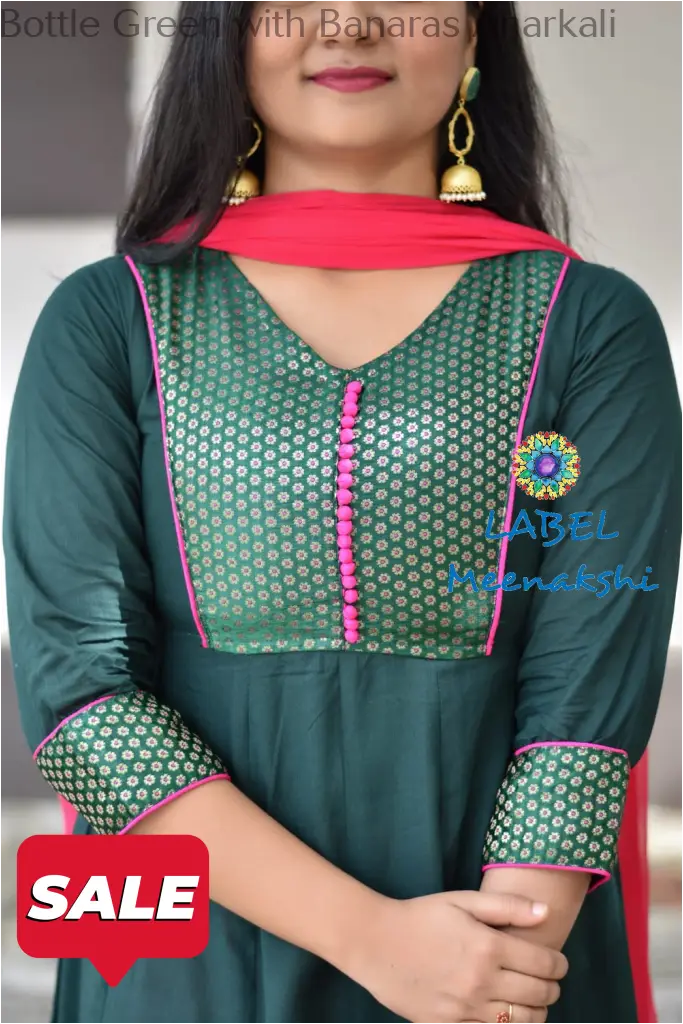 Bottle Green With Banaras Anarkali Sets