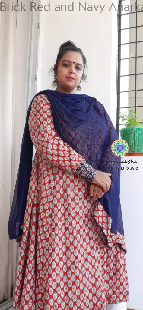 Brick Red and Navy Anarkali SET T&D