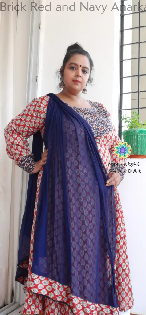 Brick Red and Navy Anarkali SET T&D