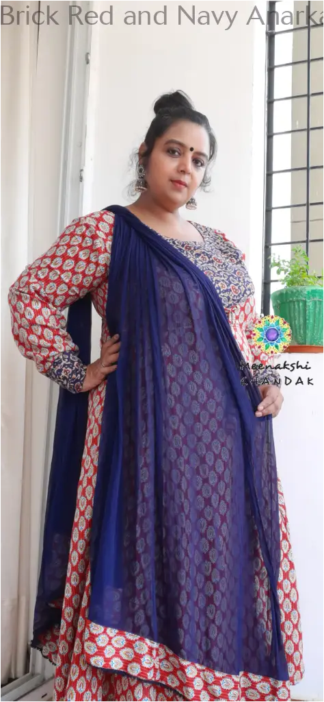 Brick Red and Navy Anarkali SET T&D