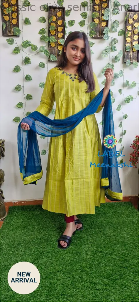Classic olive semisilk Anarkali