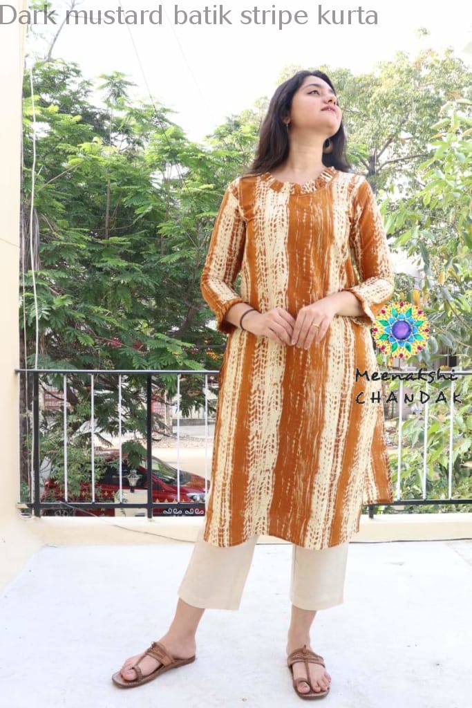 Dark Mustard Batik Stripe Kurta Best Offers