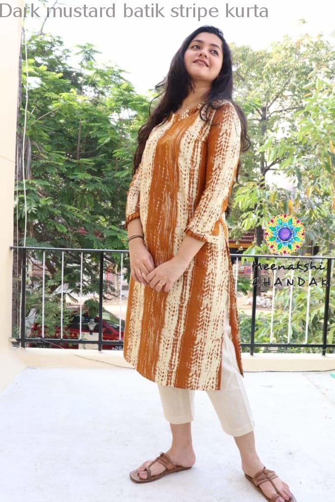 Dark Mustard Batik Stripe Kurta Best Offers