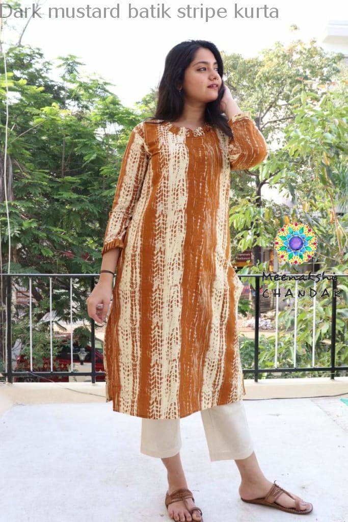 Dark Mustard Batik Stripe Kurta Best Offers