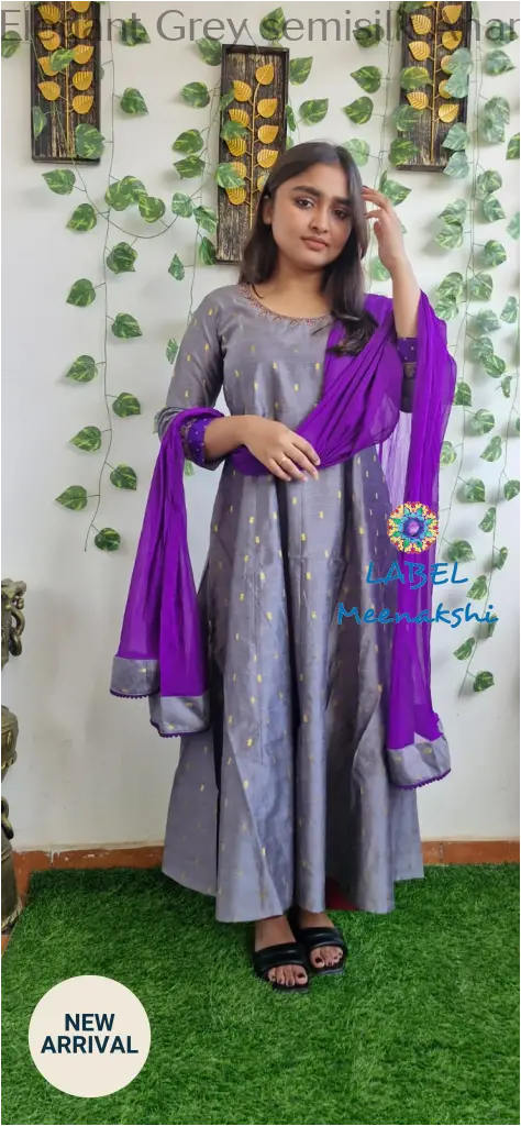 Elegant Grey semisilk Anarkali