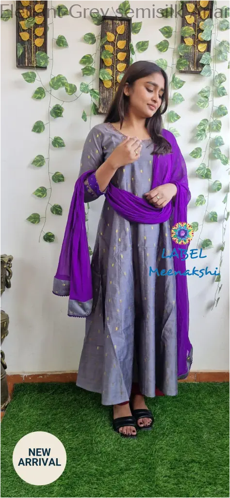 Elegant Grey semisilk Anarkali