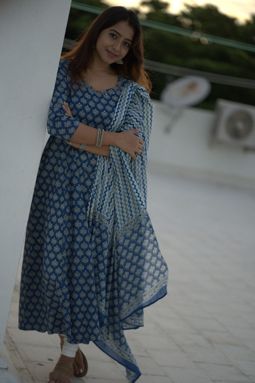 Royal Blue Jaipuri Anarkali