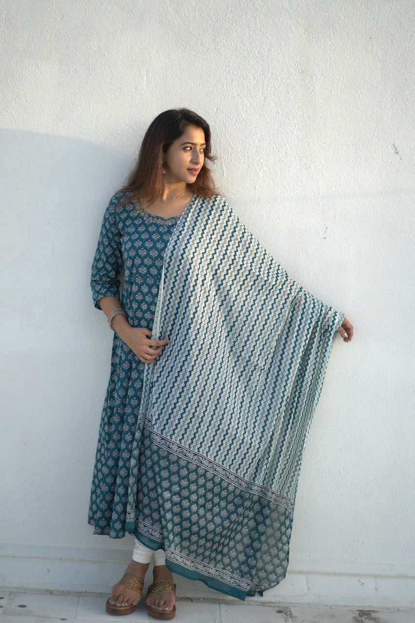 Aqua Blue Jaipuri Anarkali