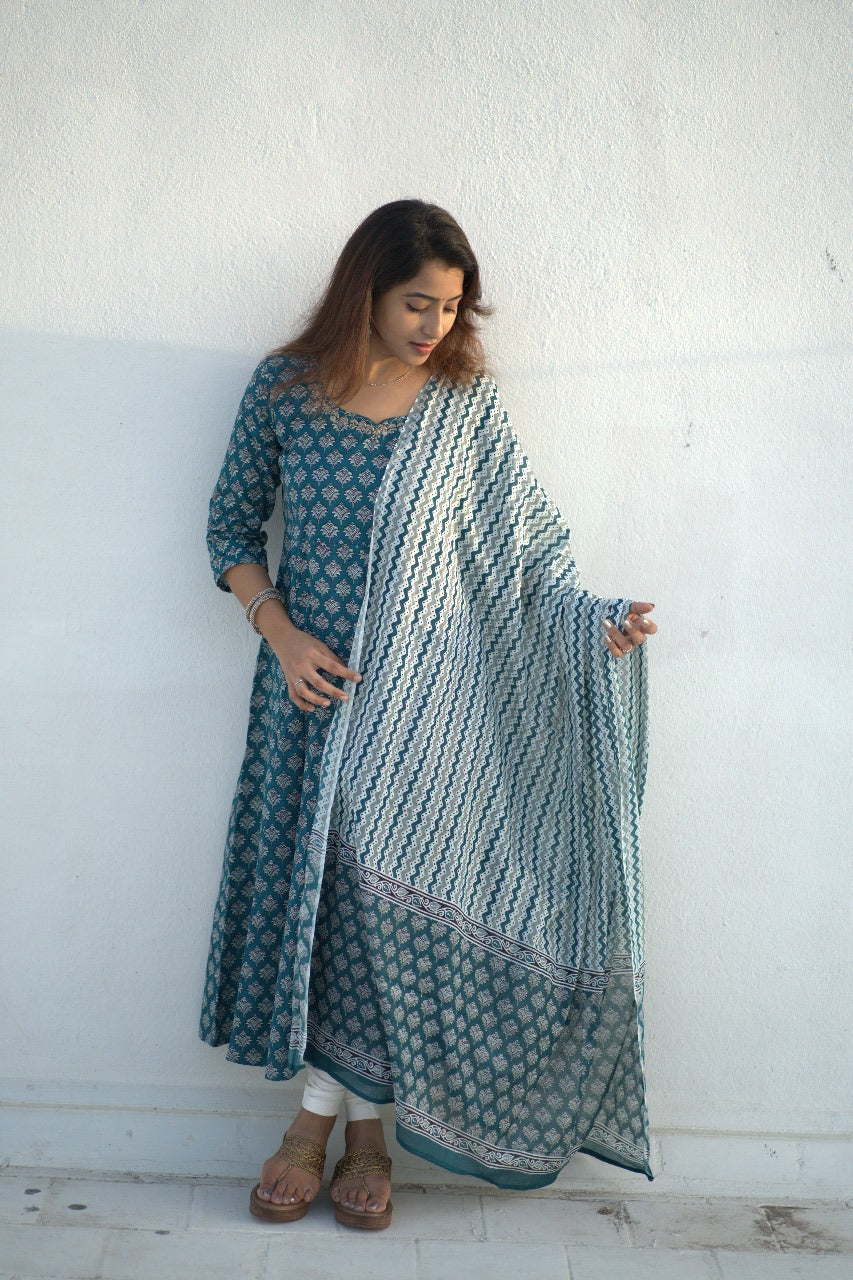 Aqua Blue Jaipuri Anarkali
