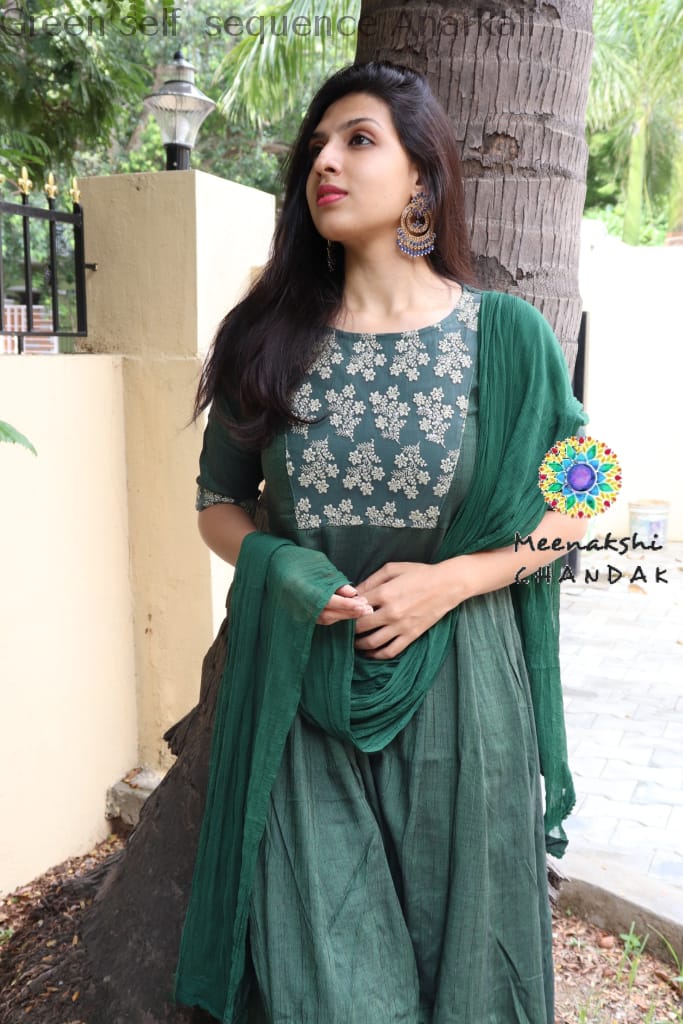 Green Self Sequence Anarkali Limited Edition