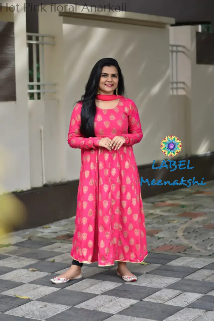 Hot Pink Floral Jaipuri Anarkali Sets