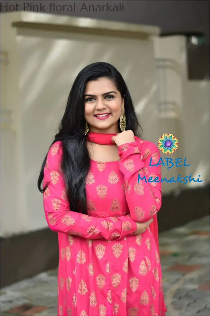 Hot Pink Floral Jaipuri Anarkali Sets