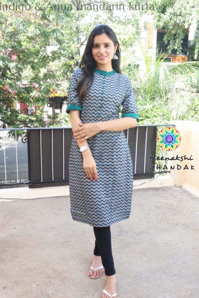Indigo & Aqua Mandarin Kurta Best Offers