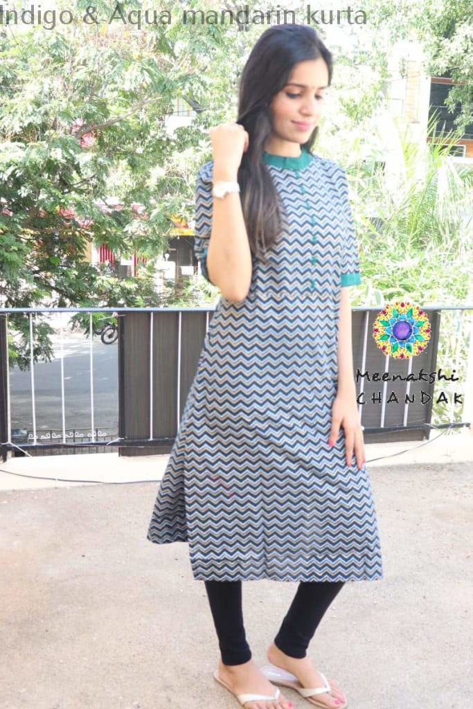 Indigo & Aqua Mandarin Kurta Best Offers