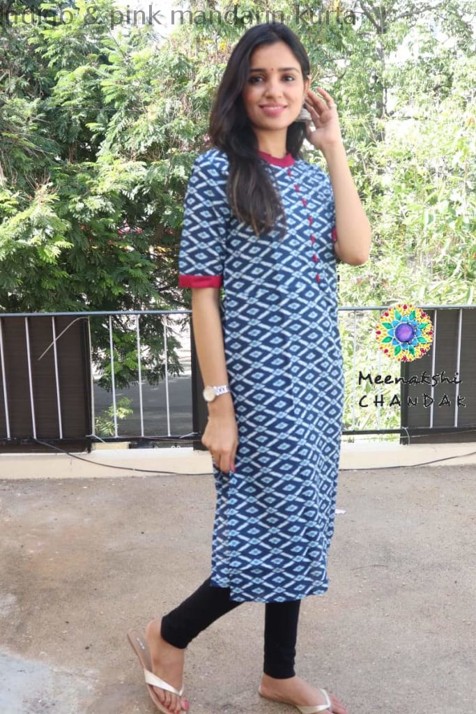 Indigo & Pink Mandarin Kurta Best Offers