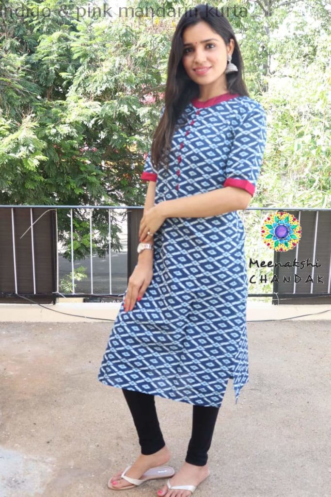 Indigo & Pink Mandarin Kurta Best Offers