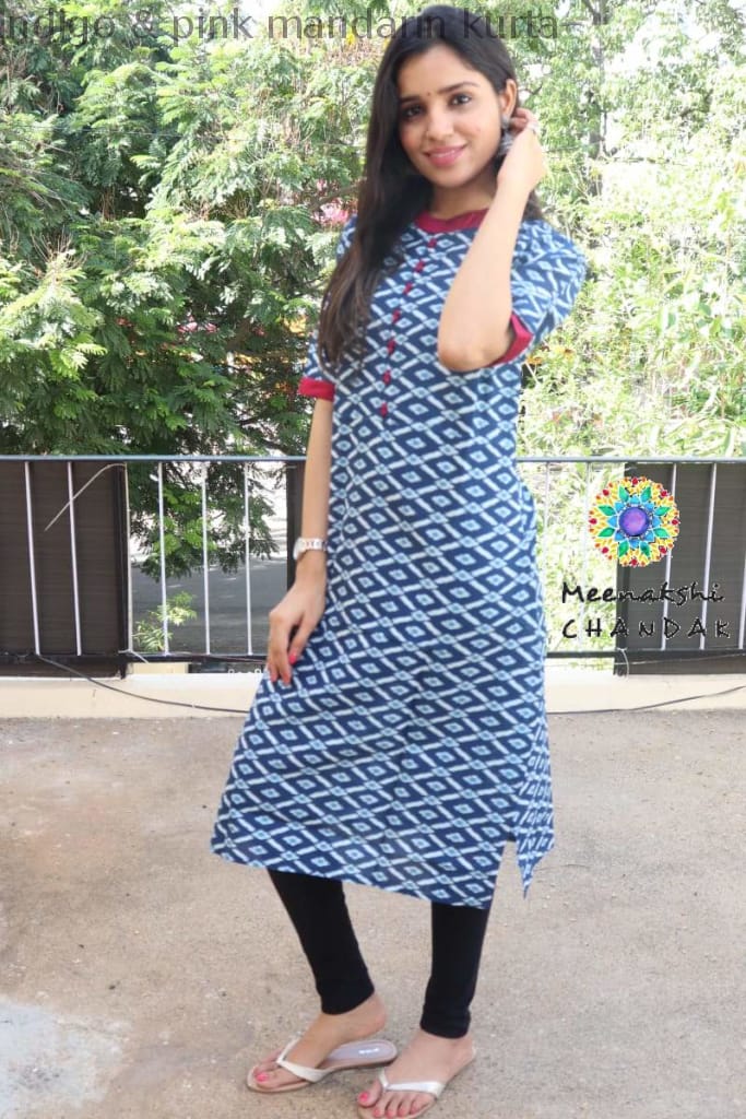 Indigo & Pink Mandarin Kurta Best Offers