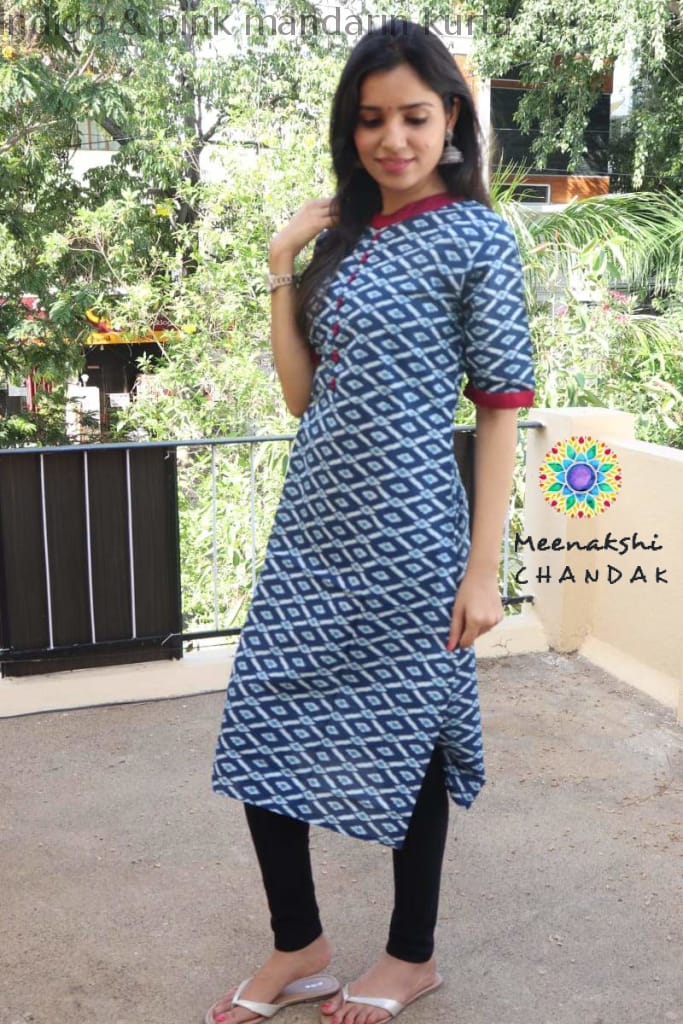 Indigo & Pink Mandarin Kurta Best Offers