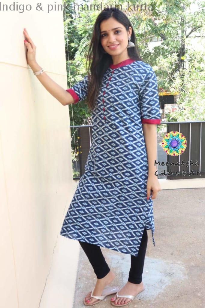 Indigo & Pink Mandarin Kurta Best Offers