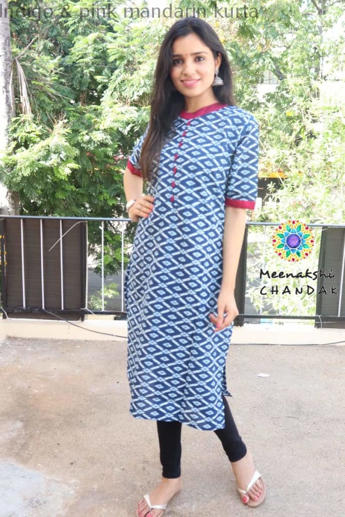Indigo & Pink Mandarin Kurta Best Offers