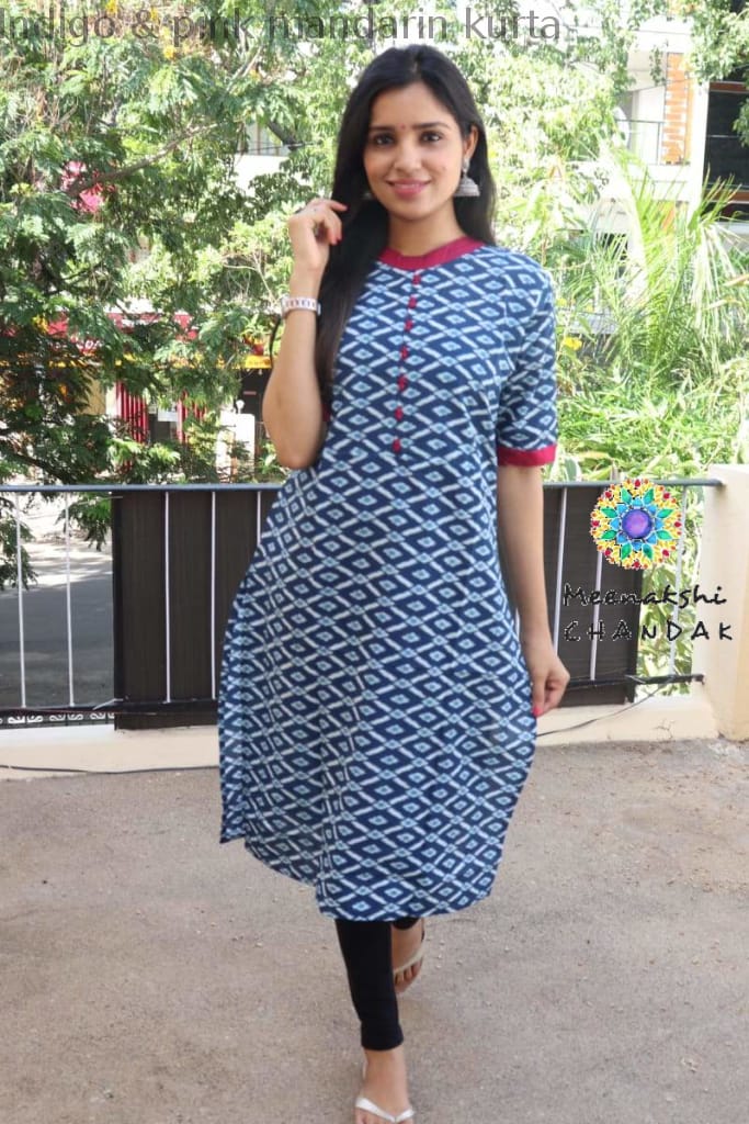 Indigo & Pink Mandarin Kurta S Best Offers