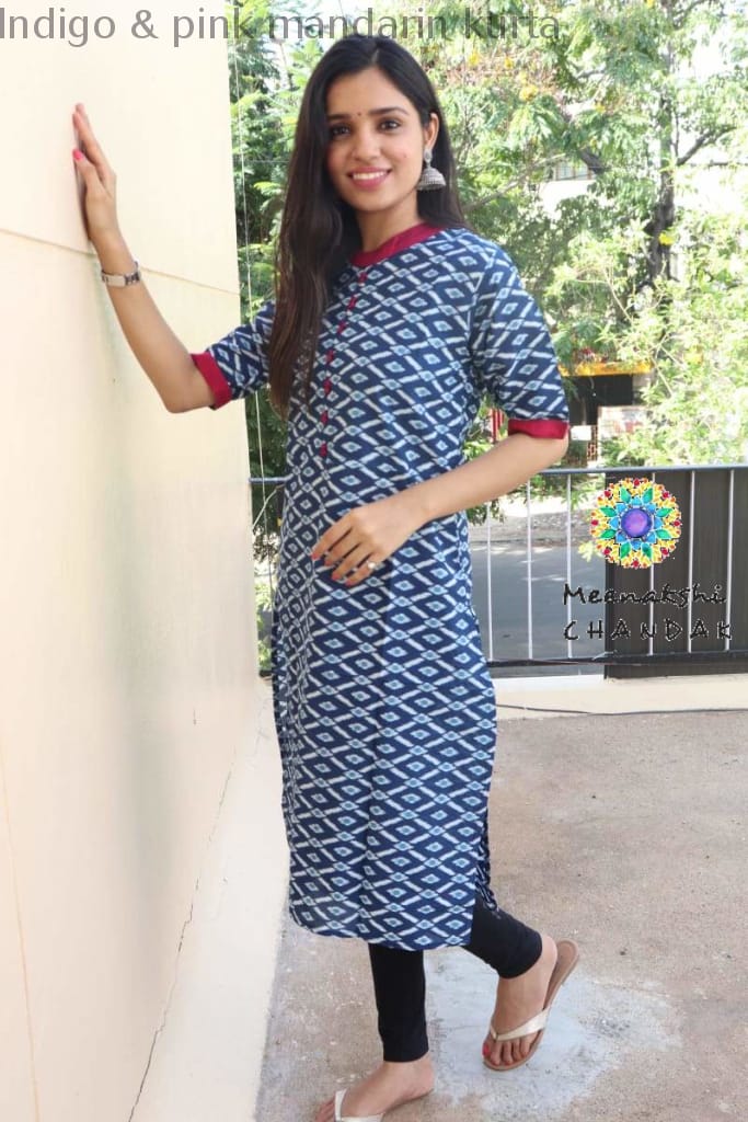 Indigo & Pink Mandarin Kurta Best Offers