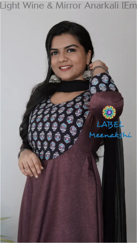Light Wine & Mirror Emblished Solid Anarkali Sets