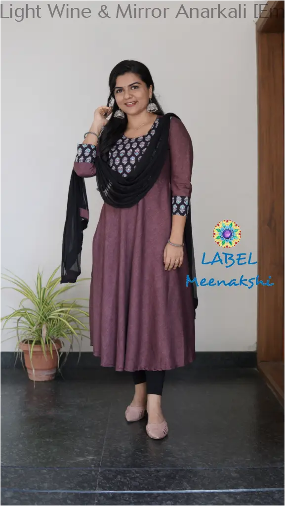 Light Wine & Mirror Emblished Solid Anarkali Sets
