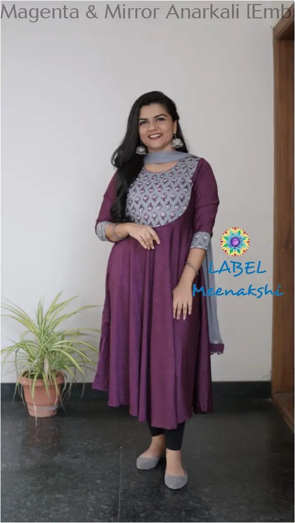 Magenta & Mirror Emblished Solid Anarkali Sets
