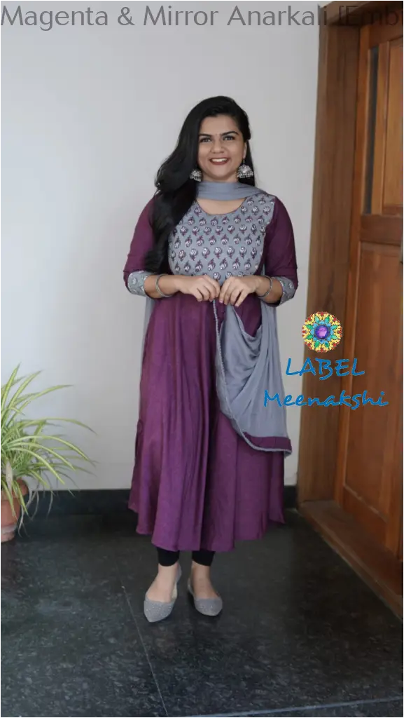 Magenta & Mirror Emblished Solid Anarkali Sets