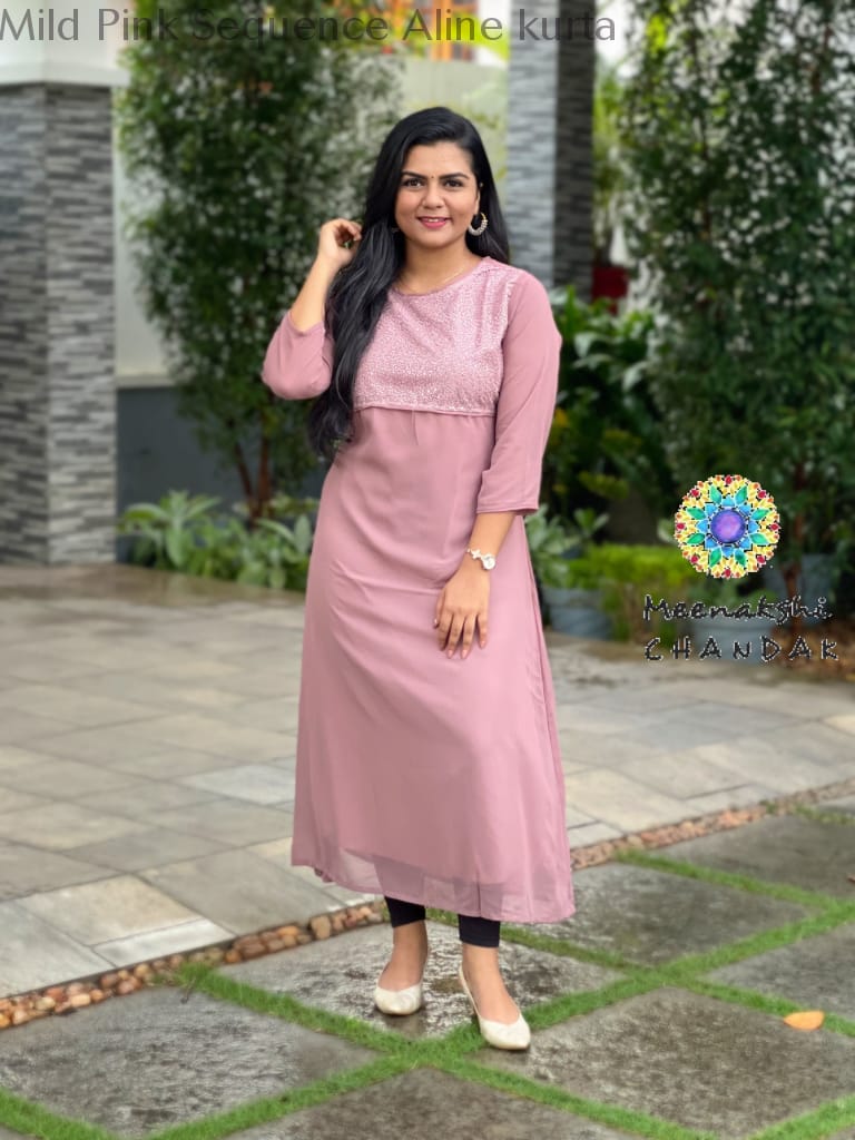Mild Pink Sequence Aline Kurta Kurtas