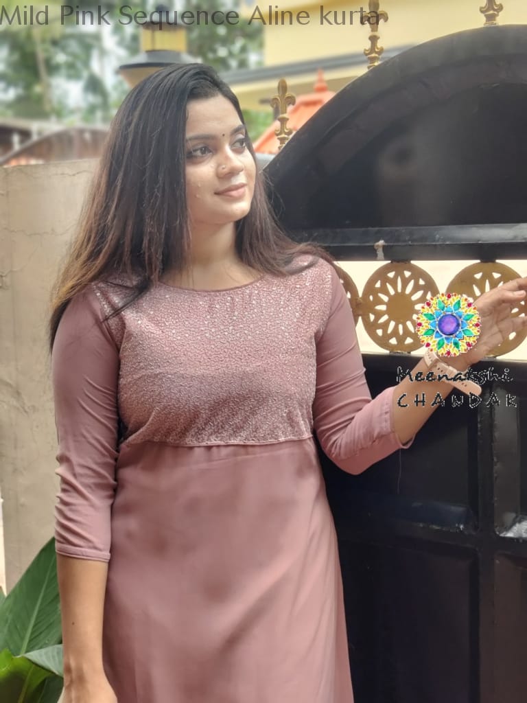 Mild Pink Sequence Aline Kurta Kurtas