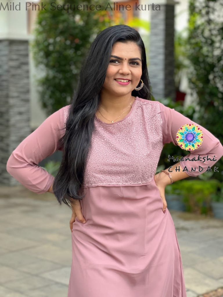 Mild Pink Sequence Aline Kurta Kurtas