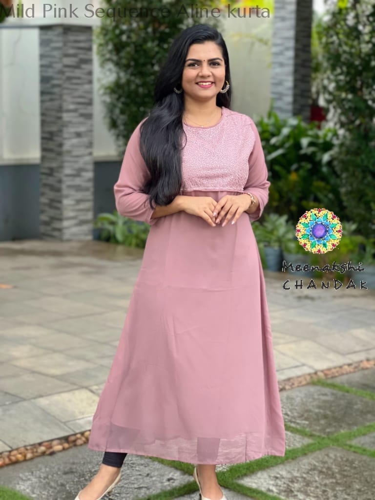 Mild Pink Sequence Aline Kurta Kurtas