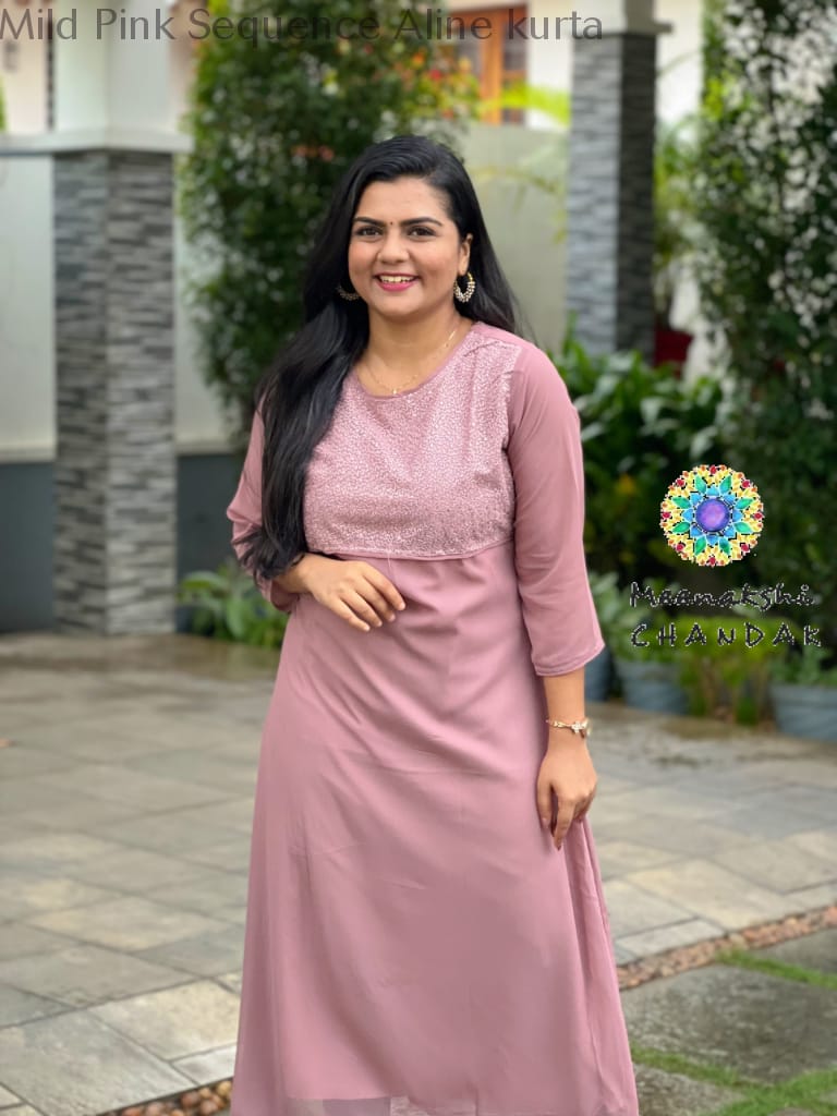 Mild Pink Sequence Aline Kurta Kurtas