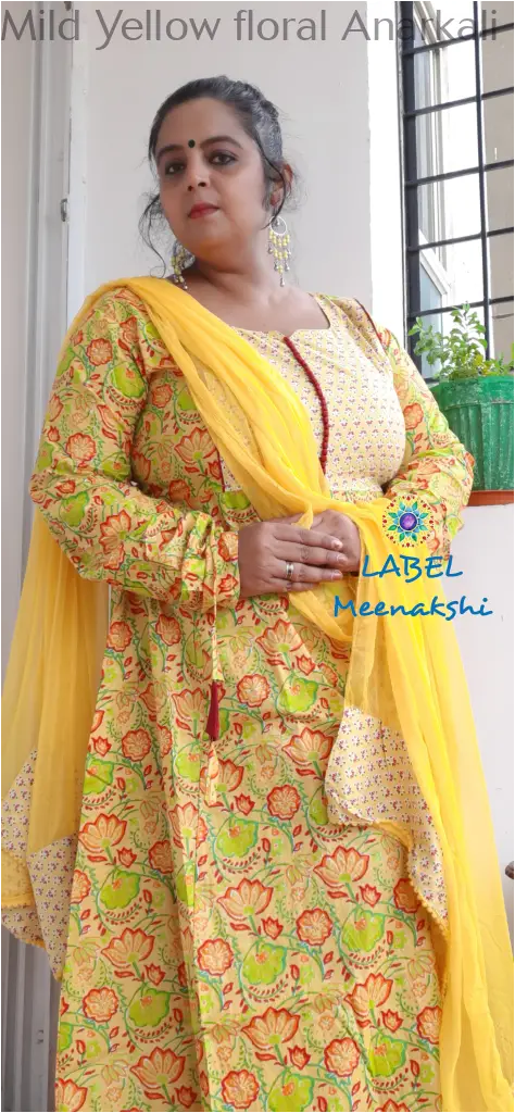 Mild Yellow floral Anarkali SET T&D