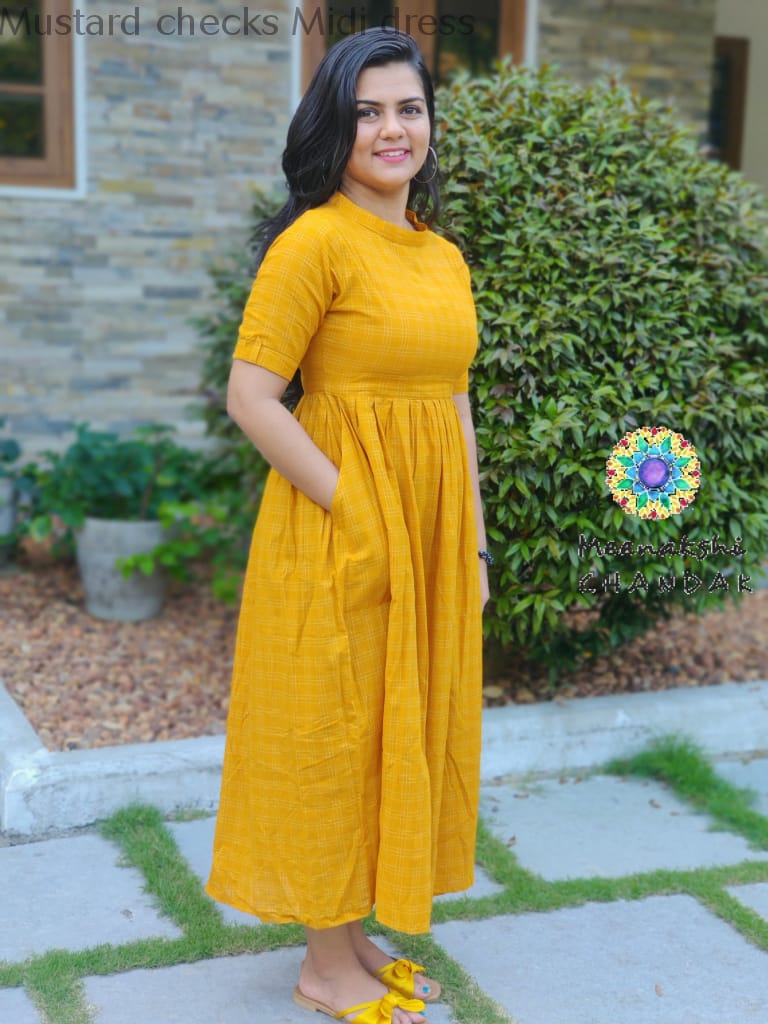Mustard Checks Midi Dress Casuals