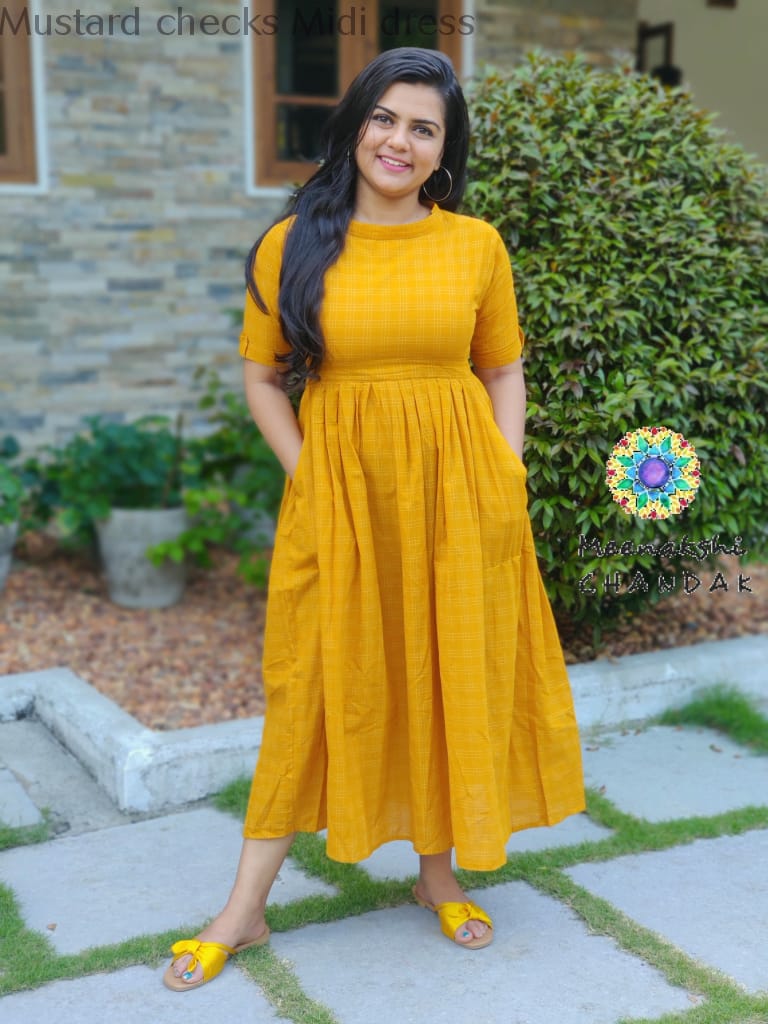 Mustard Checks Midi Dress Casuals