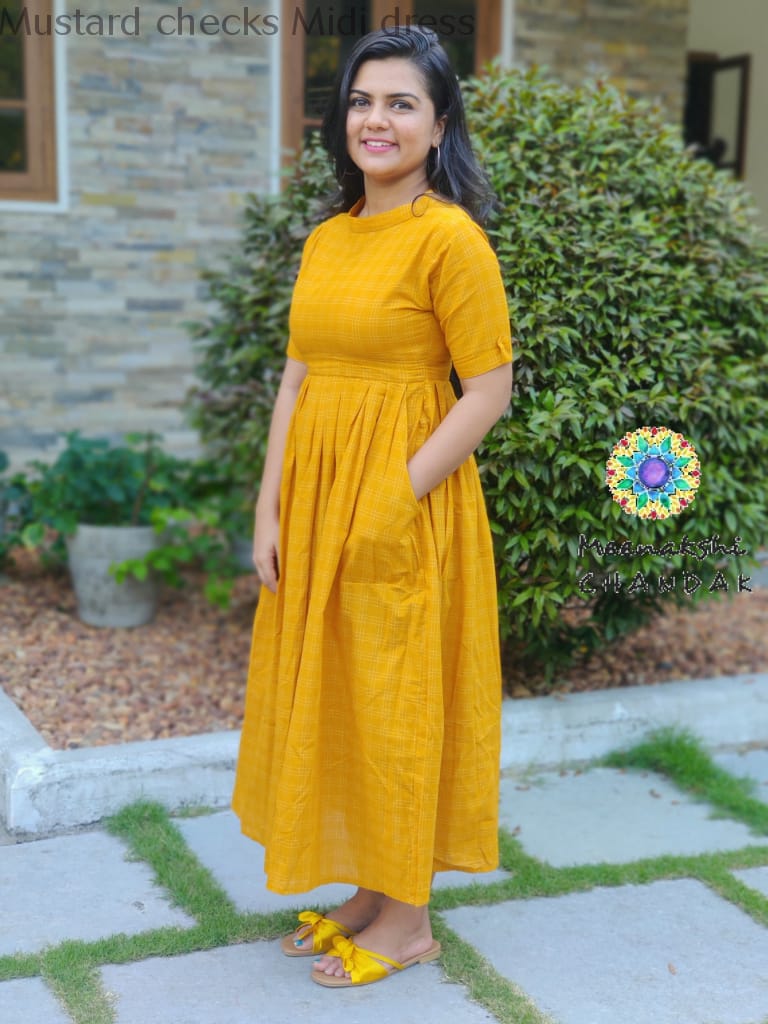 Mustard Checks Midi Dress Casuals
