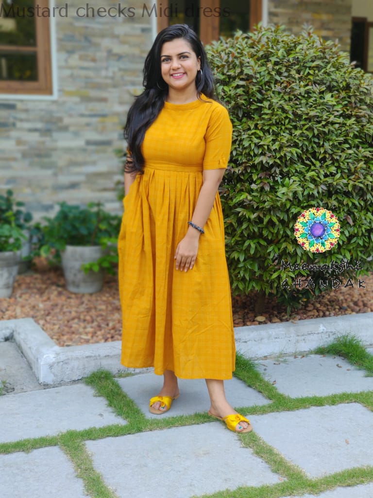 Mustard Checks Midi Dress Casuals
