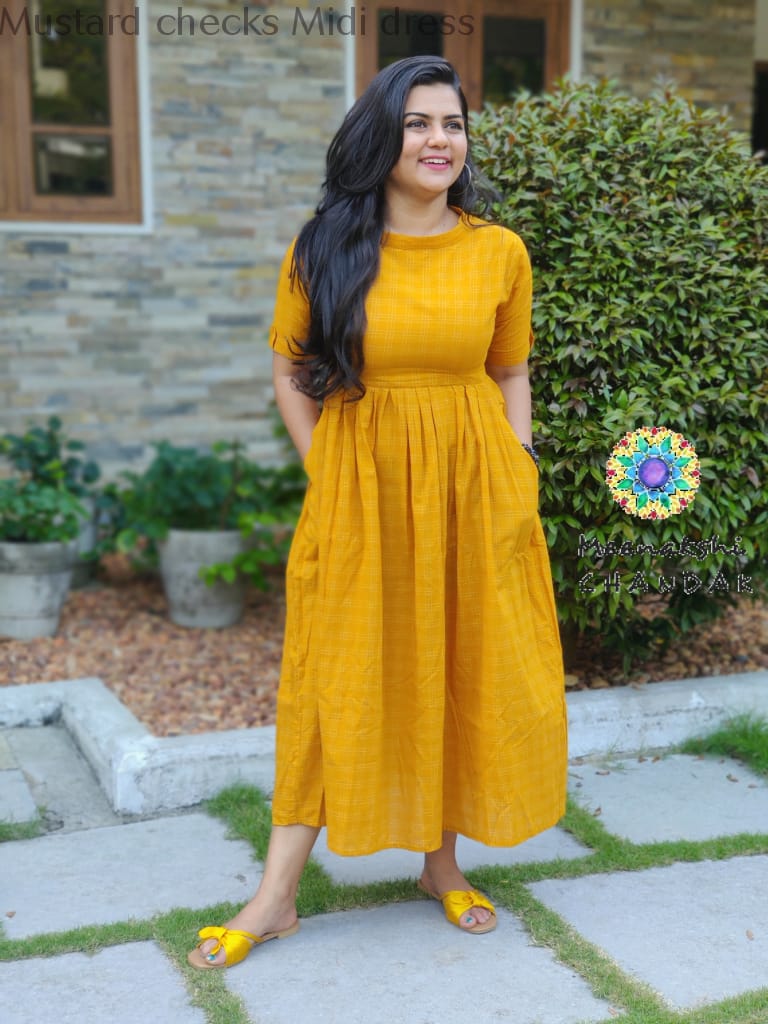 Mustard Checks Midi Dress Casuals